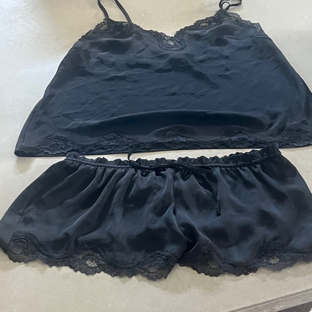 Victoria's Secret Black Lace Trim Pajama Set
